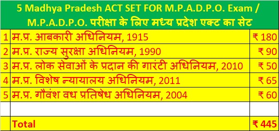 5 Madhya Pradesh ACT SET FOR M.P.A.D.P.O. Exam / M.P.A.D.P.O. परीक्षा के लिए मध्य प्रदेश एक्ट का सेट